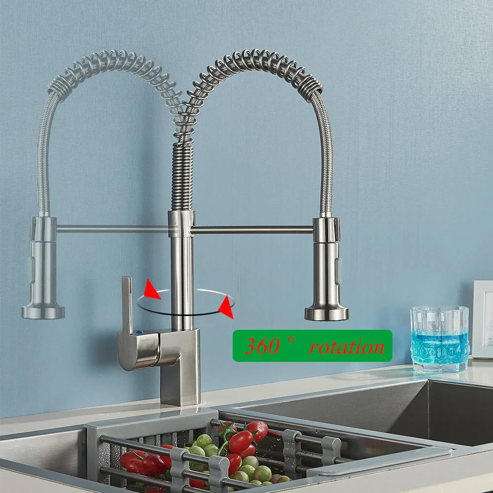Brushed Nickel Spring Kitchen Faucet with Sprayer