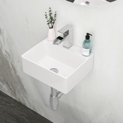 13.6" White Ceramic Wall Mount Bathroom Sink