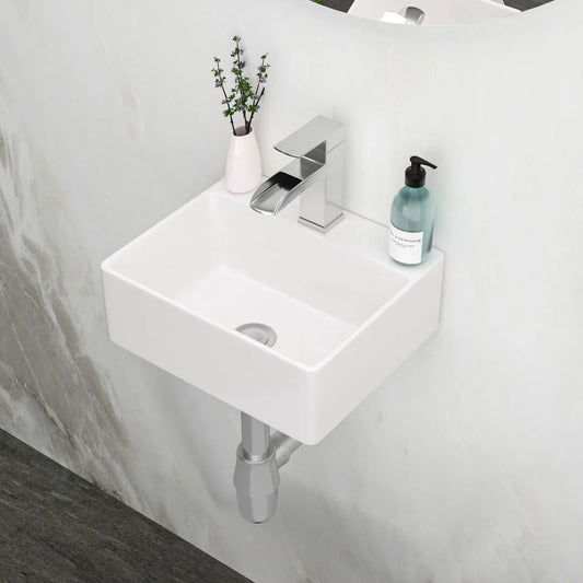 13.6" White Ceramic Wall Mount Bathroom Sink