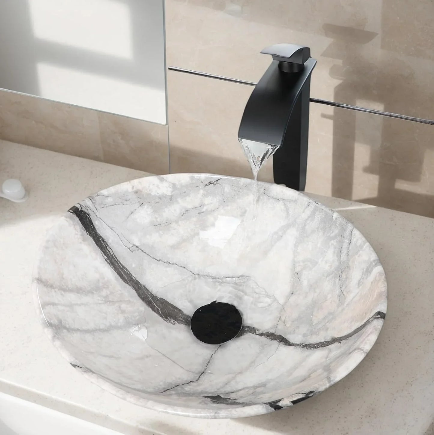 Aurelius Marble-Effect Oval Countertop Basin & Mixer Tap Set