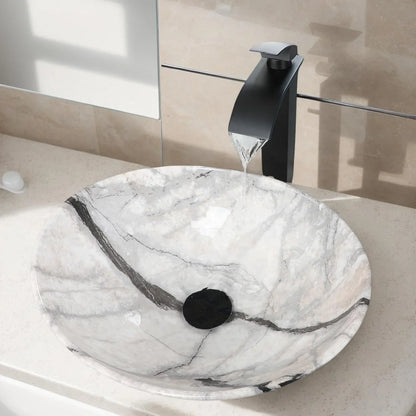 Aurelius Marble-Effect Oval Countertop Basin & Mixer Tap Set
