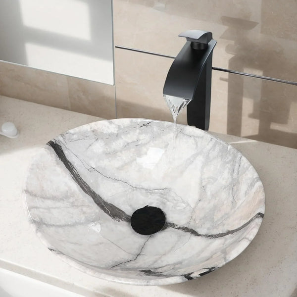 Aurelius Marble-Effect Oval Countertop Basin & Mixer Tap Set