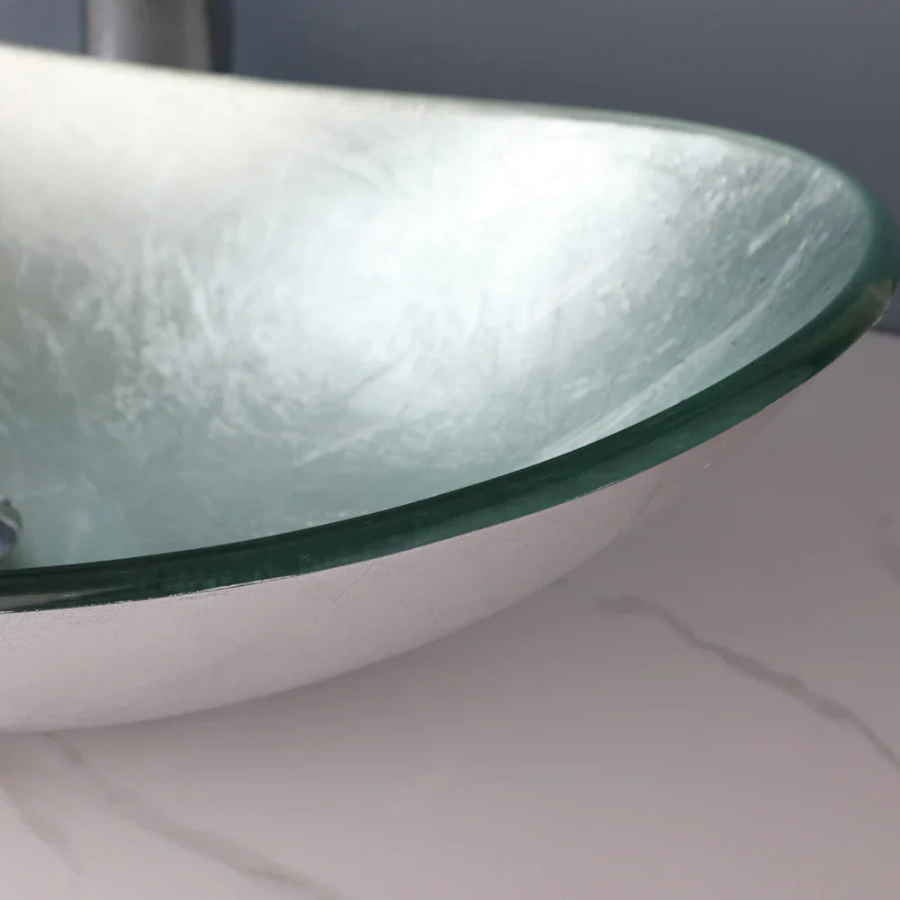 Argento Oval - Silver Tempered Glass Vessel Sink with Faucet