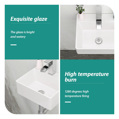 13.6" White Ceramic Wall Mount Bathroom Sink