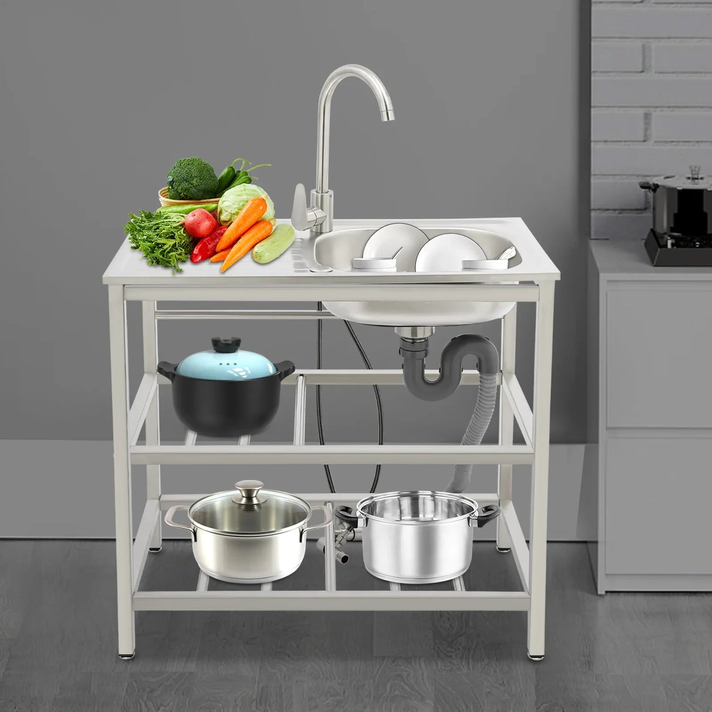 Freestanding Stainless Steel Outdoor Utility Sink