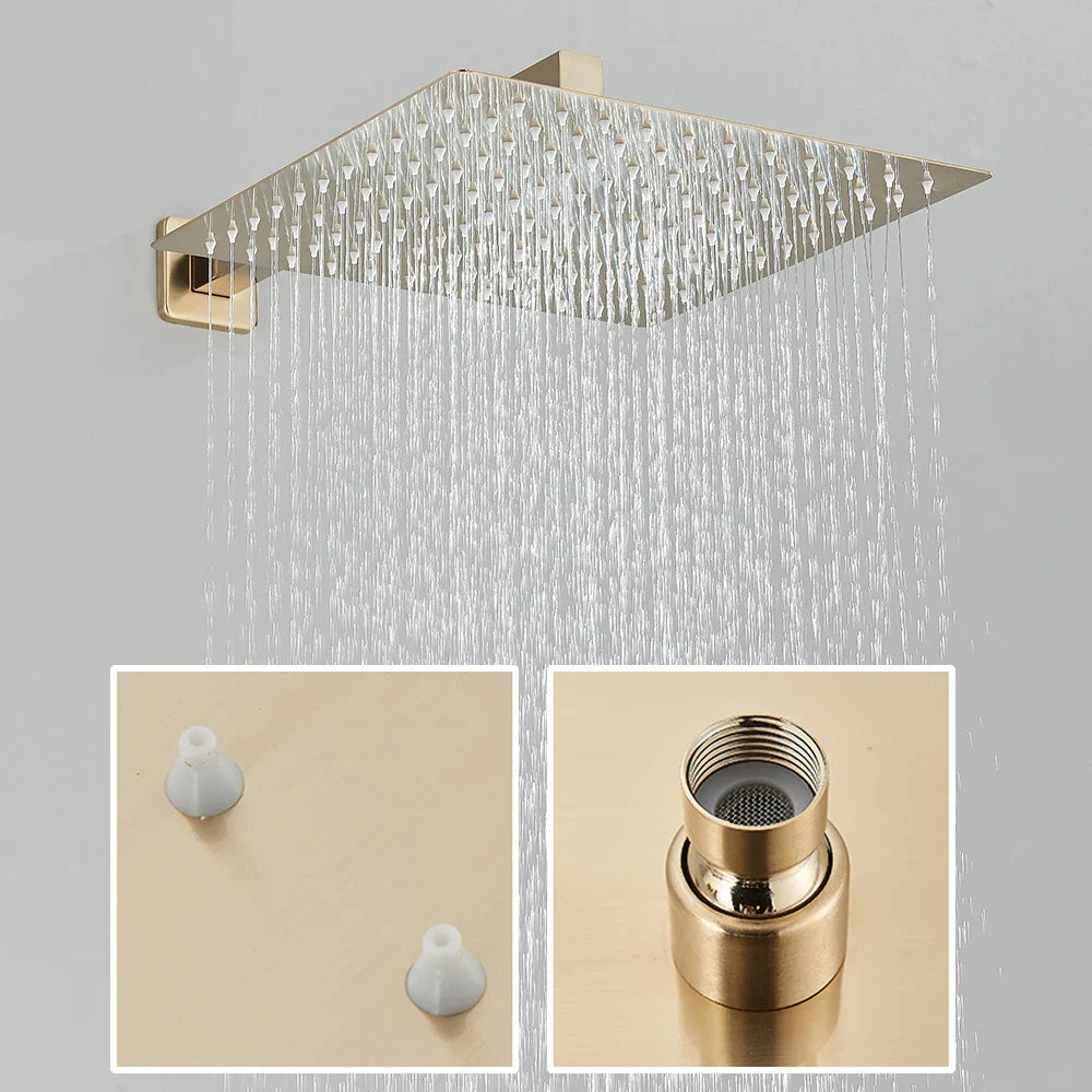 Brushed Gold Rainfall Shower Set - Wall Mounted Mixer Tap
