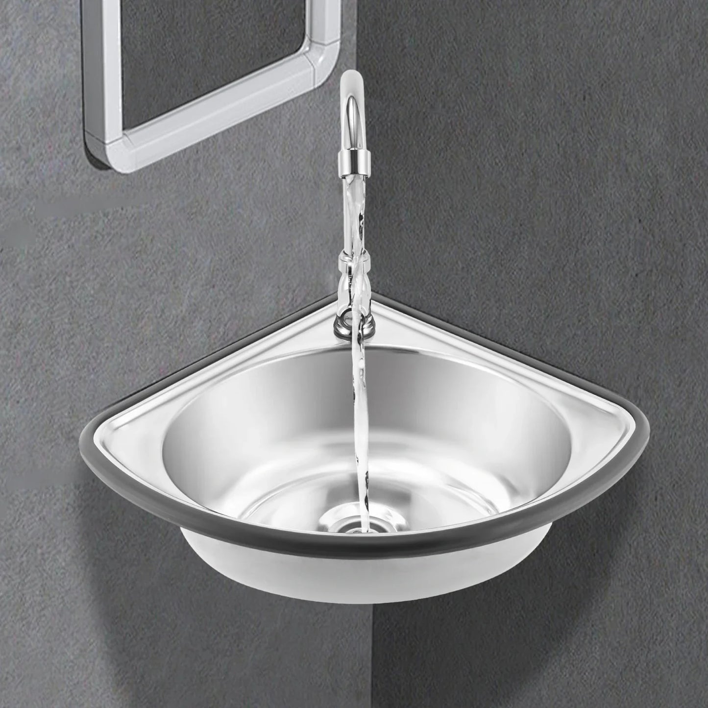 Apex Corner Hand Wash Sink - Stainless Steel Wall-Mounted Basin