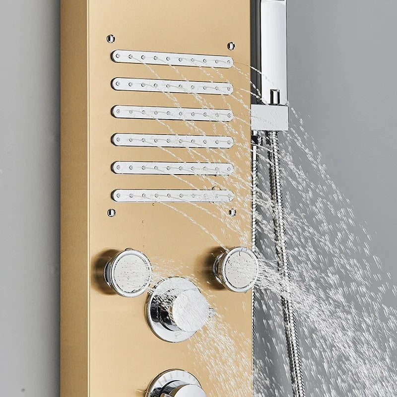 Aureum Luxe - Golden LED Shower Panel with Waterfall & Massage Jets