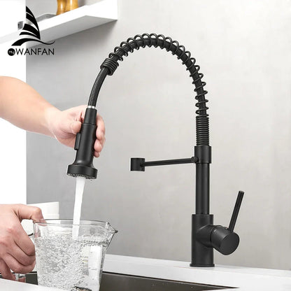 Spring Pull-Down Kitchen Faucet - Stainless Steel Mixer Tap