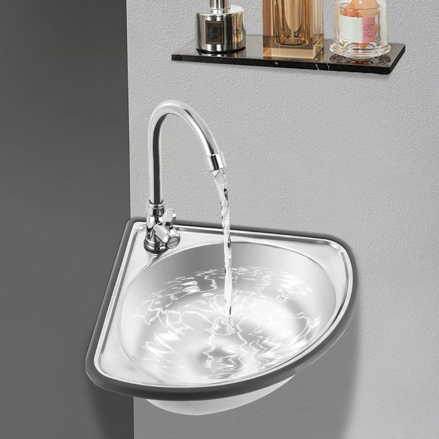 Apex Corner Hand Wash Sink - Stainless Steel Wall-Mounted Basin