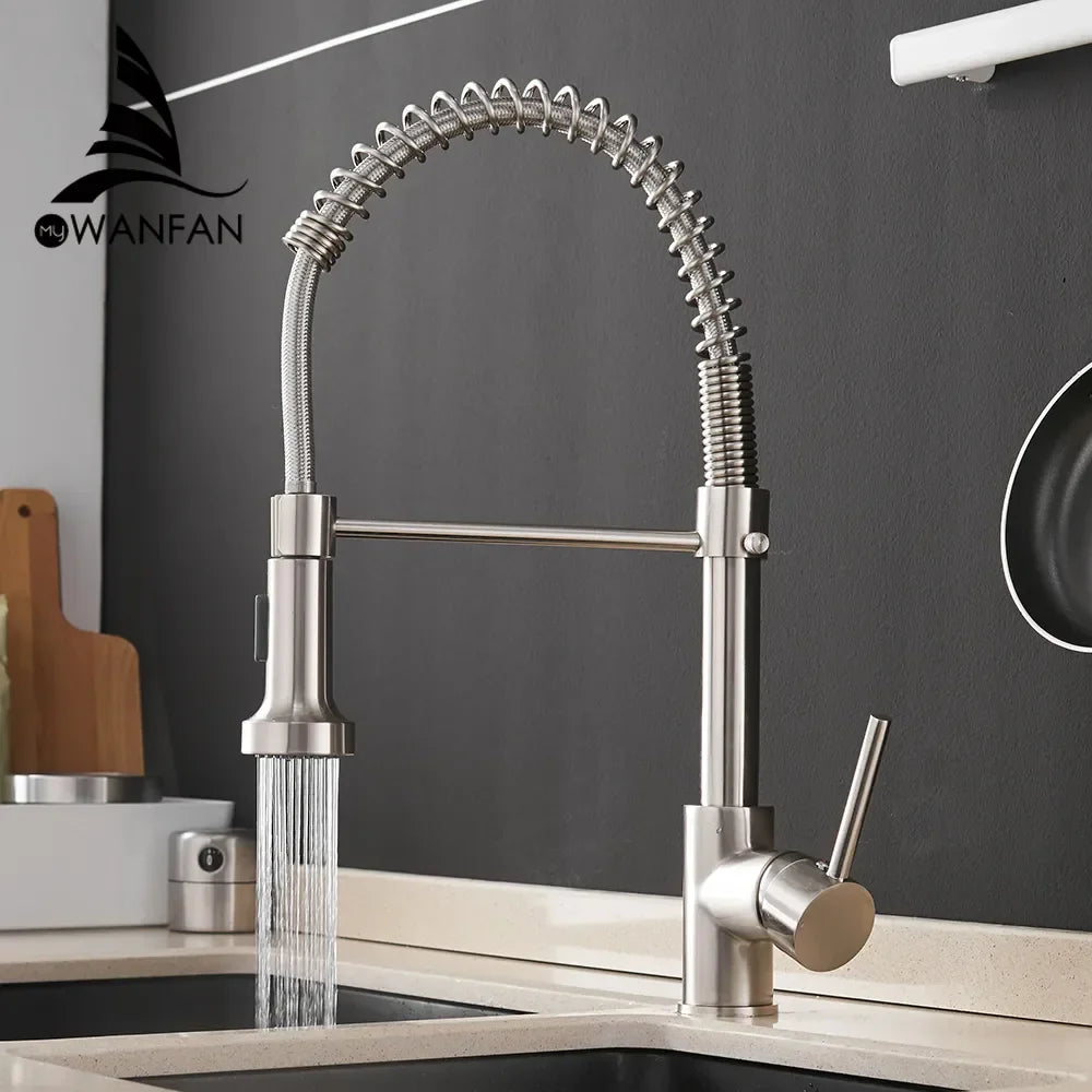 Spring Pull-Down Kitchen Faucet - Stainless Steel Mixer Tap