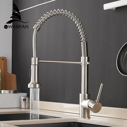 Spring Pull-Down Kitchen Faucet - Stainless Steel Mixer Tap
