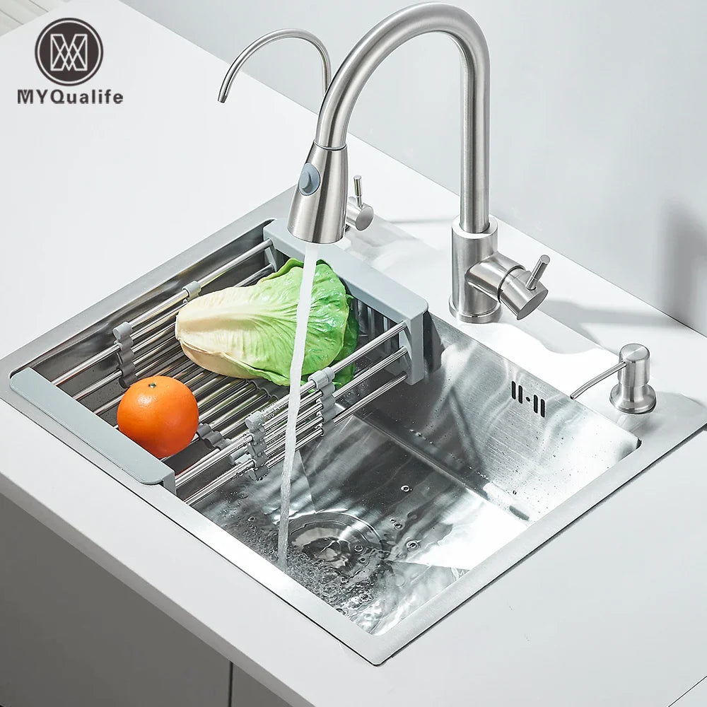 55x45cm Stainless Steel Kitchen Sink Kit with Faucet