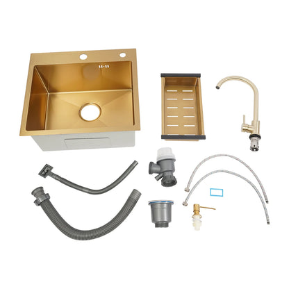 Gold Stainless Steel Single Bowl Kitchen Sink Set