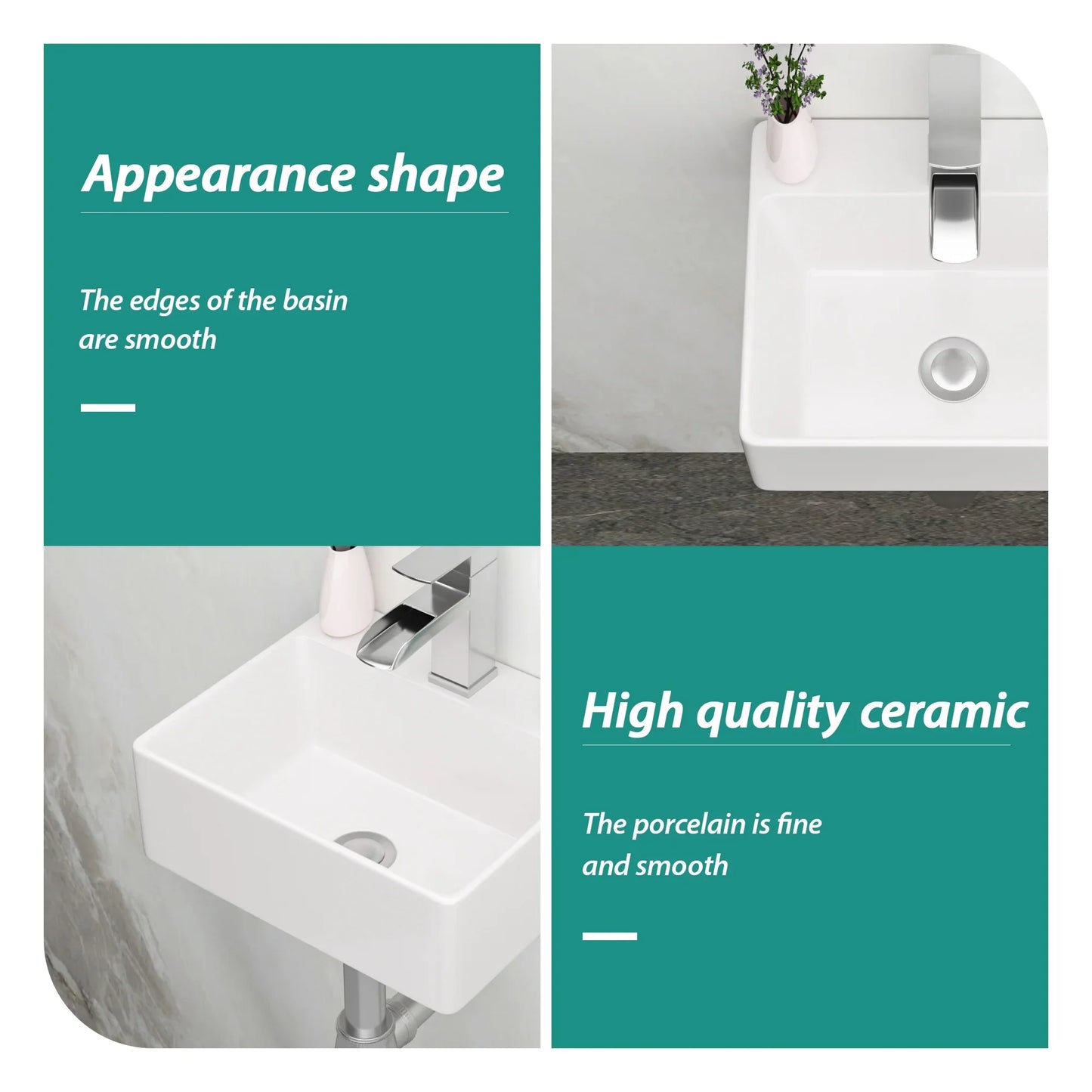 13.6" White Ceramic Wall Mount Bathroom Sink