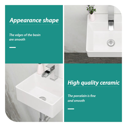 13.6" White Ceramic Wall Mount Bathroom Sink