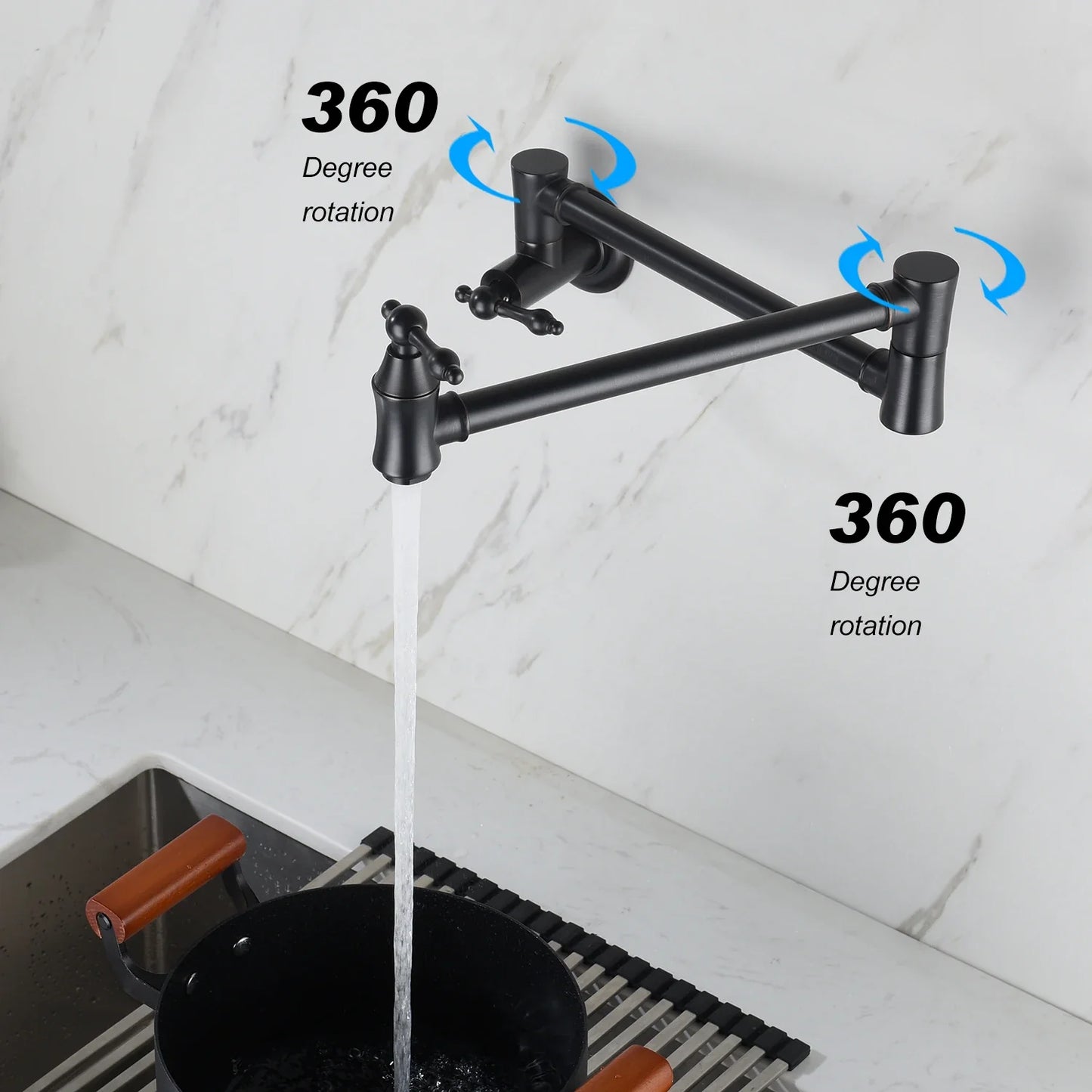 Wall Mounted Pot Filler - Foldable Swing Arm Kitchen Faucet
