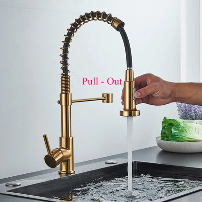 Spring Pull-Down Kitchen Faucet - Brushed Gold Mixer