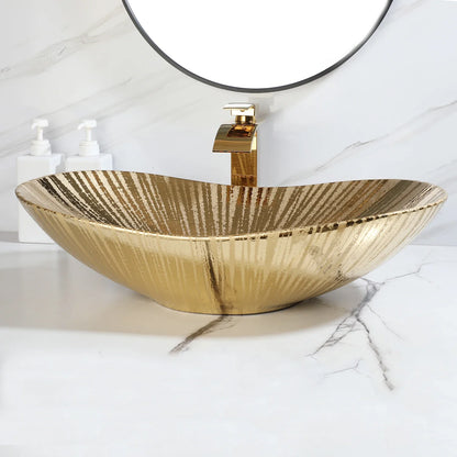 Gold Oval Vessel Sink - 24" Ceramic Basin Set