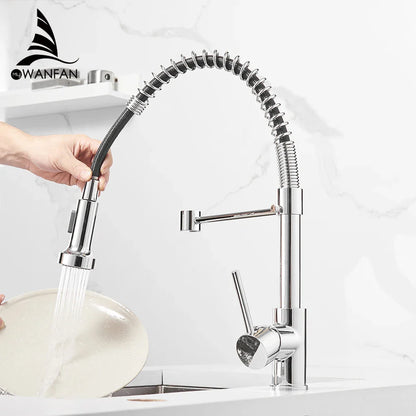 Spring Pull-Down Kitchen Faucet - Stainless Steel Mixer Tap