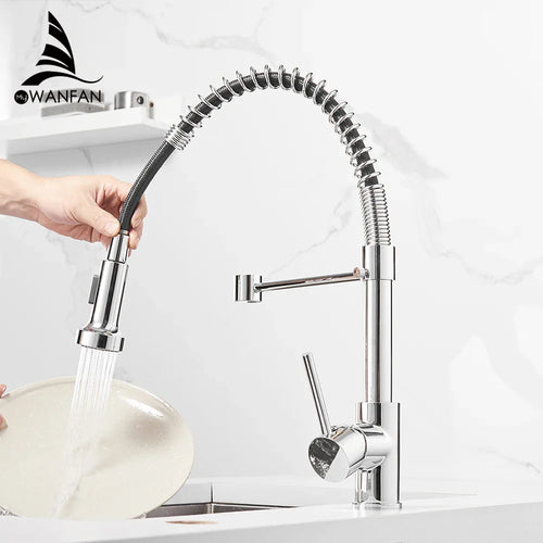 Spring Pull-Down Kitchen Faucet - Stainless Steel Mixer Tap