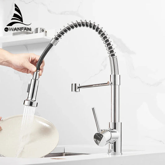 Spring Pull-Down Kitchen Faucet - Stainless Steel Mixer Tap