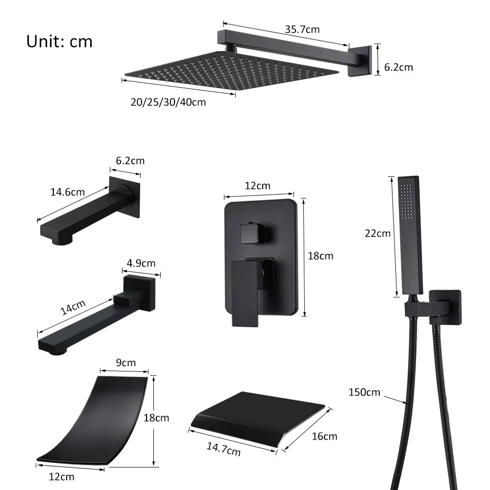 Matte Black Rain & Waterfall Shower System
