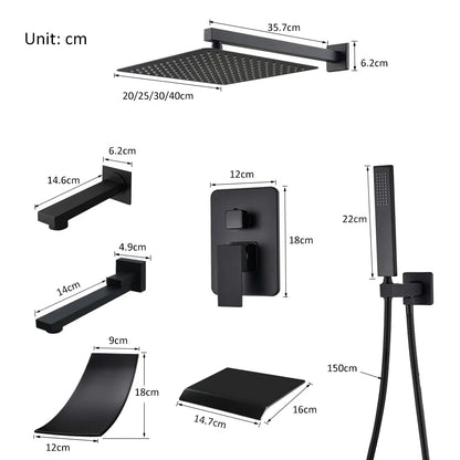 Matte Black Rain & Waterfall Shower System