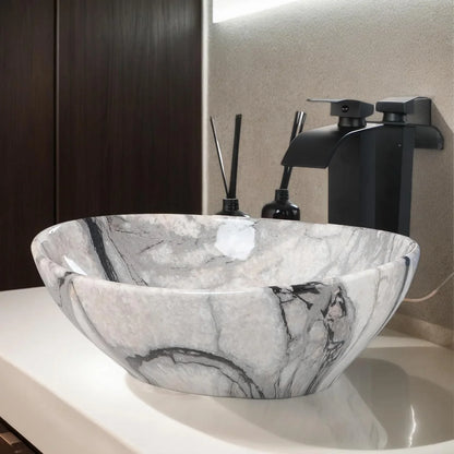 Aurelius Marble-Effect Oval Countertop Basin & Mixer Tap Set
