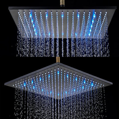 LED Rainfall Shower Head - Large Brass Square Faucet
