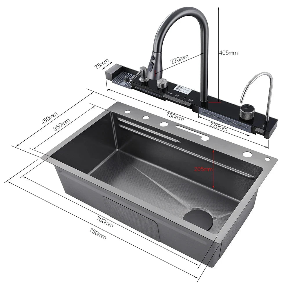 304 Stainless Steel Waterfall Kitchen Sink