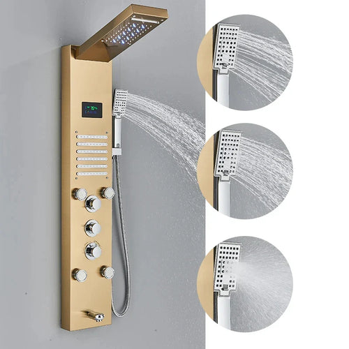 Aureum Luxe - Golden LED Shower Panel with Waterfall & Massage Jets