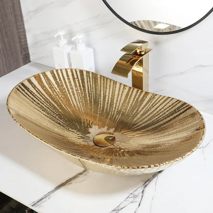 Gold Oval Vessel Sink - 24" Ceramic Basin Set