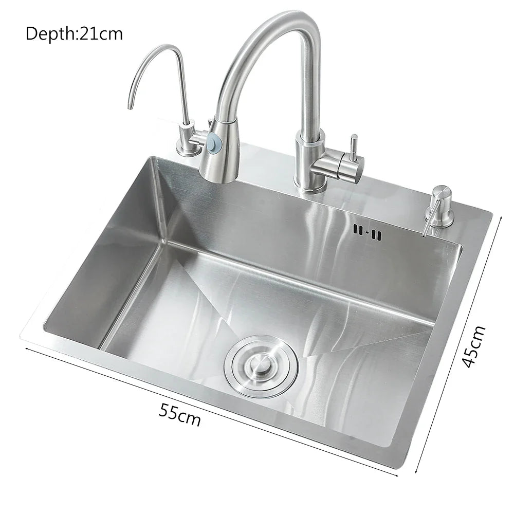 55x45cm Stainless Steel Kitchen Sink Kit with Faucet