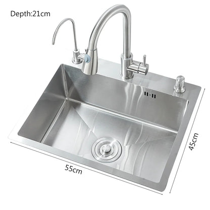 55x45cm Stainless Steel Kitchen Sink Kit with Faucet