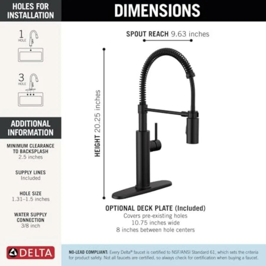 18803-BL - Commercial Pull Down Kitchen Faucet Matte Black