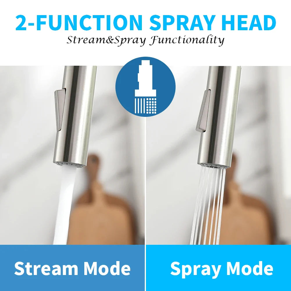 LED Pull Out Kitchen Faucet with Dual Stream Sprayer