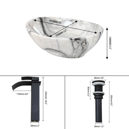 Aurelius Marble-Effect Oval Countertop Basin & Mixer Tap Set