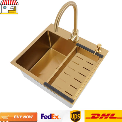 Gold Stainless Steel Single Bowl Kitchen Sink Set