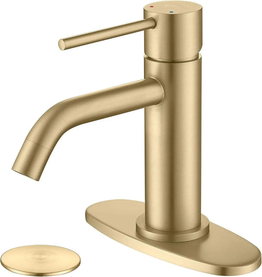 Brushed Gold Single Hole Bathroom Faucet with Drain