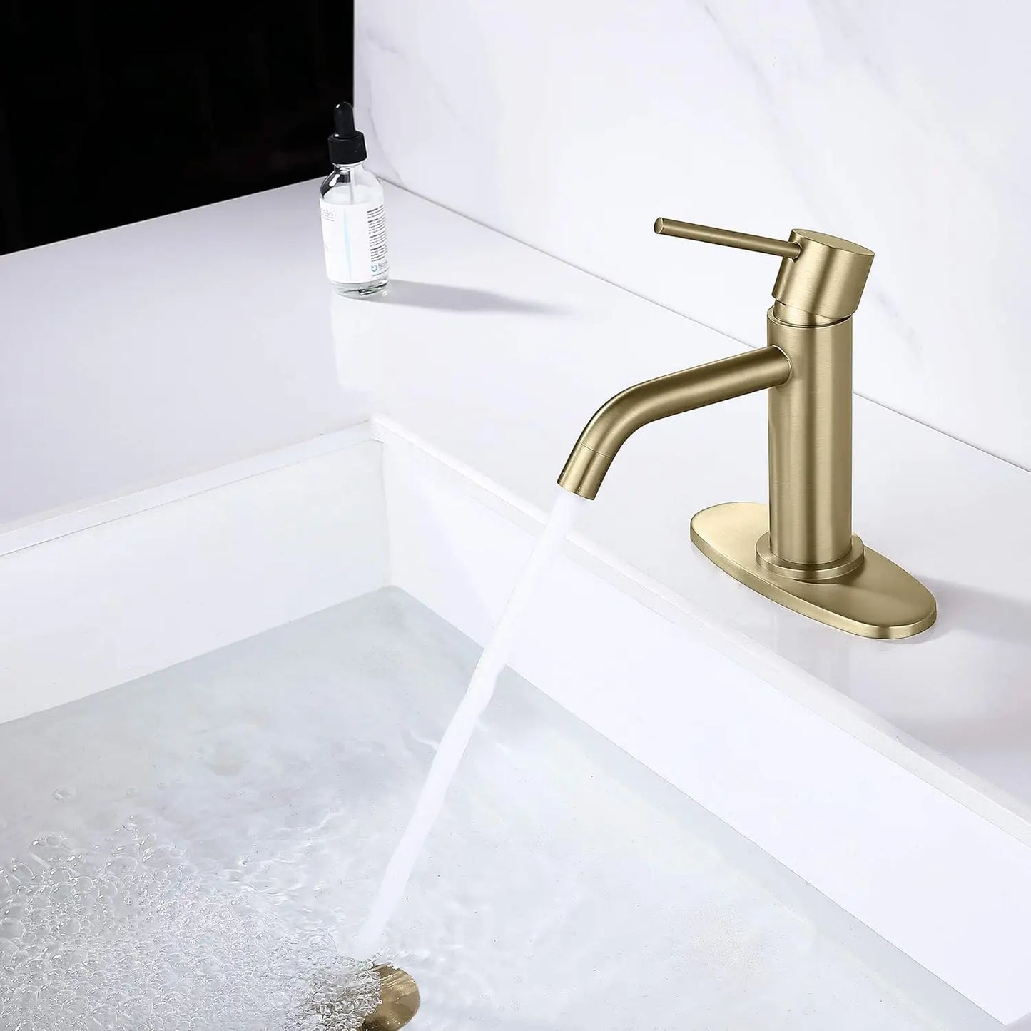 Brushed Gold Single Hole Bathroom Faucet with Drain