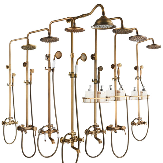 POIQIHY Vintage Rainfall Shower System - Antique Brass Wall Mount