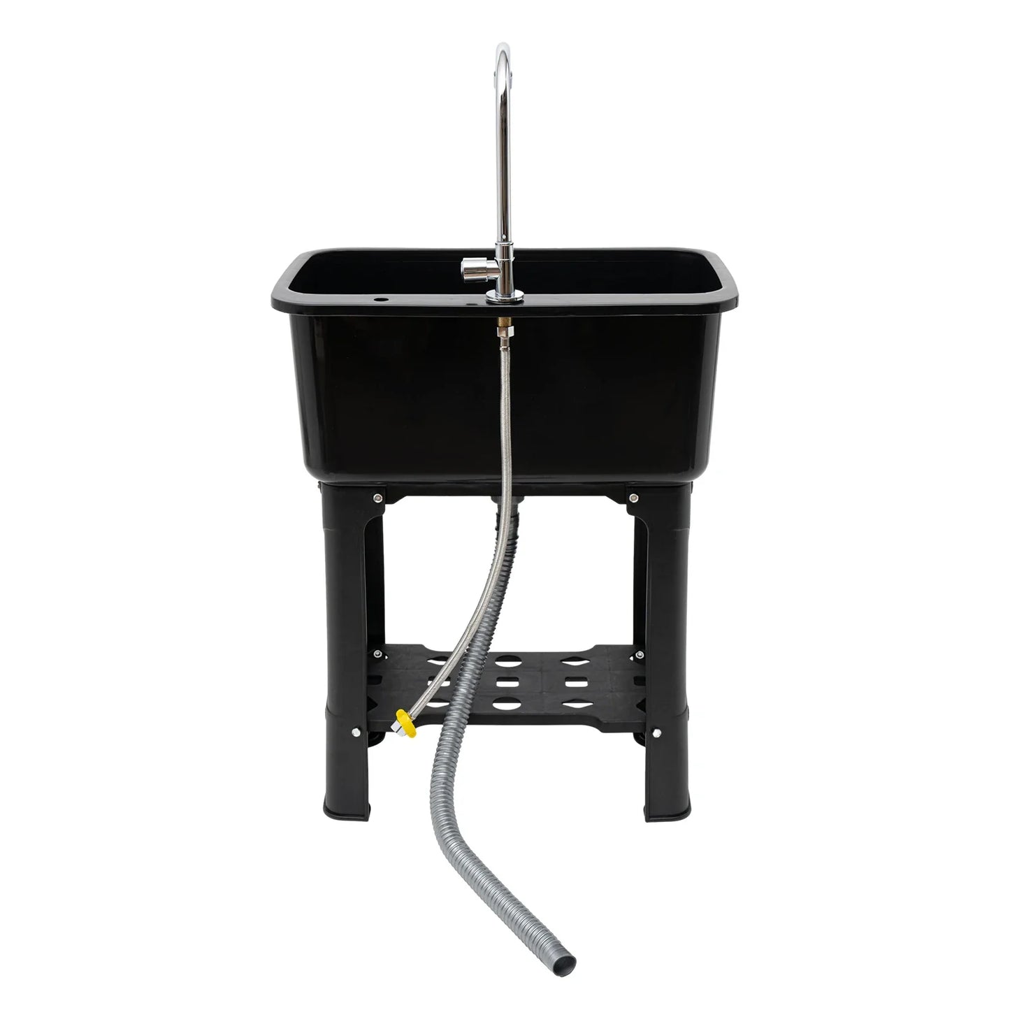 Freestanding Black Utility Sink with Faucet & Shelf
