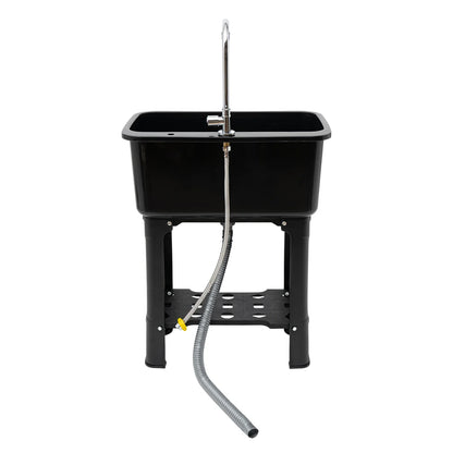 Freestanding Black Utility Sink with Faucet & Shelf