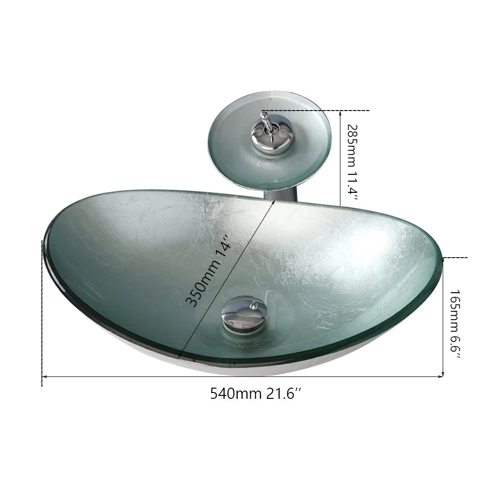 Argento Oval - Silver Tempered Glass Vessel Sink with Faucet