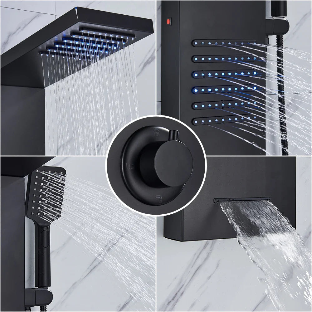 AuraLux LED Shower Panel Tower - Rain & Waterfall Massage Column