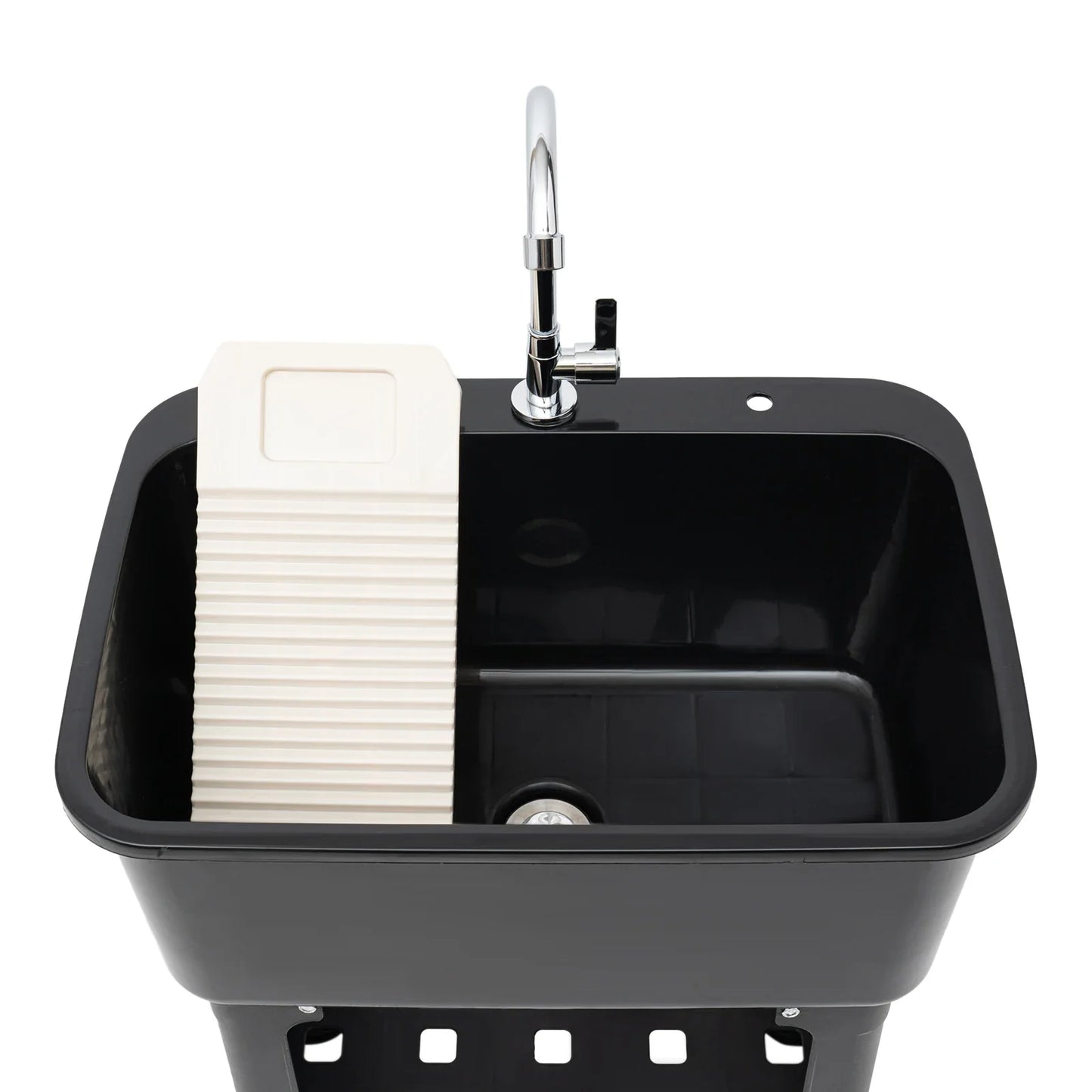 Freestanding Black Utility Sink with Faucet & Shelf