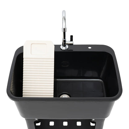 Freestanding Black Utility Sink with Faucet & Shelf
