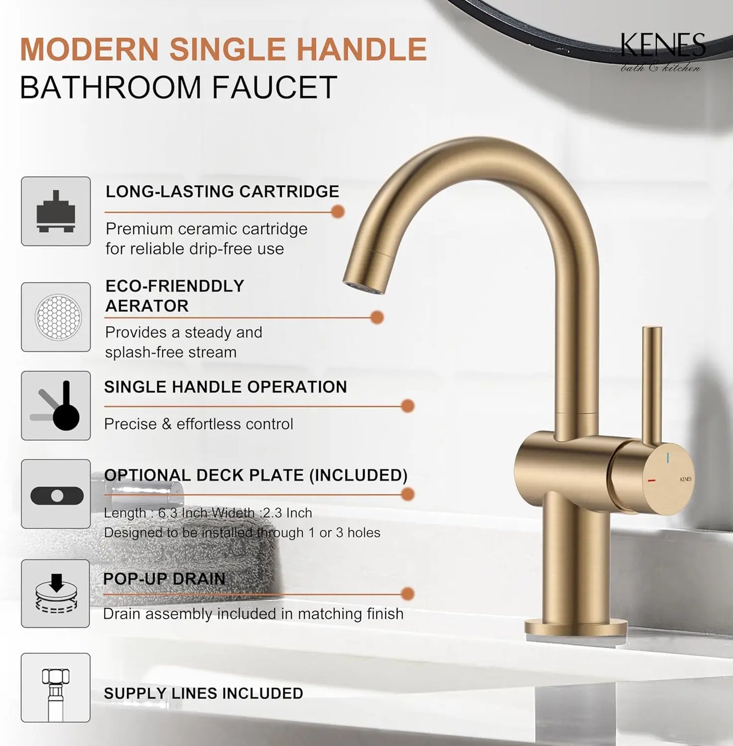 Champagne Bronze Bathroom Faucet - 360° Swivel Sink Tap