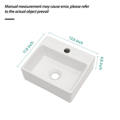 13.6" White Ceramic Wall Mount Bathroom Sink